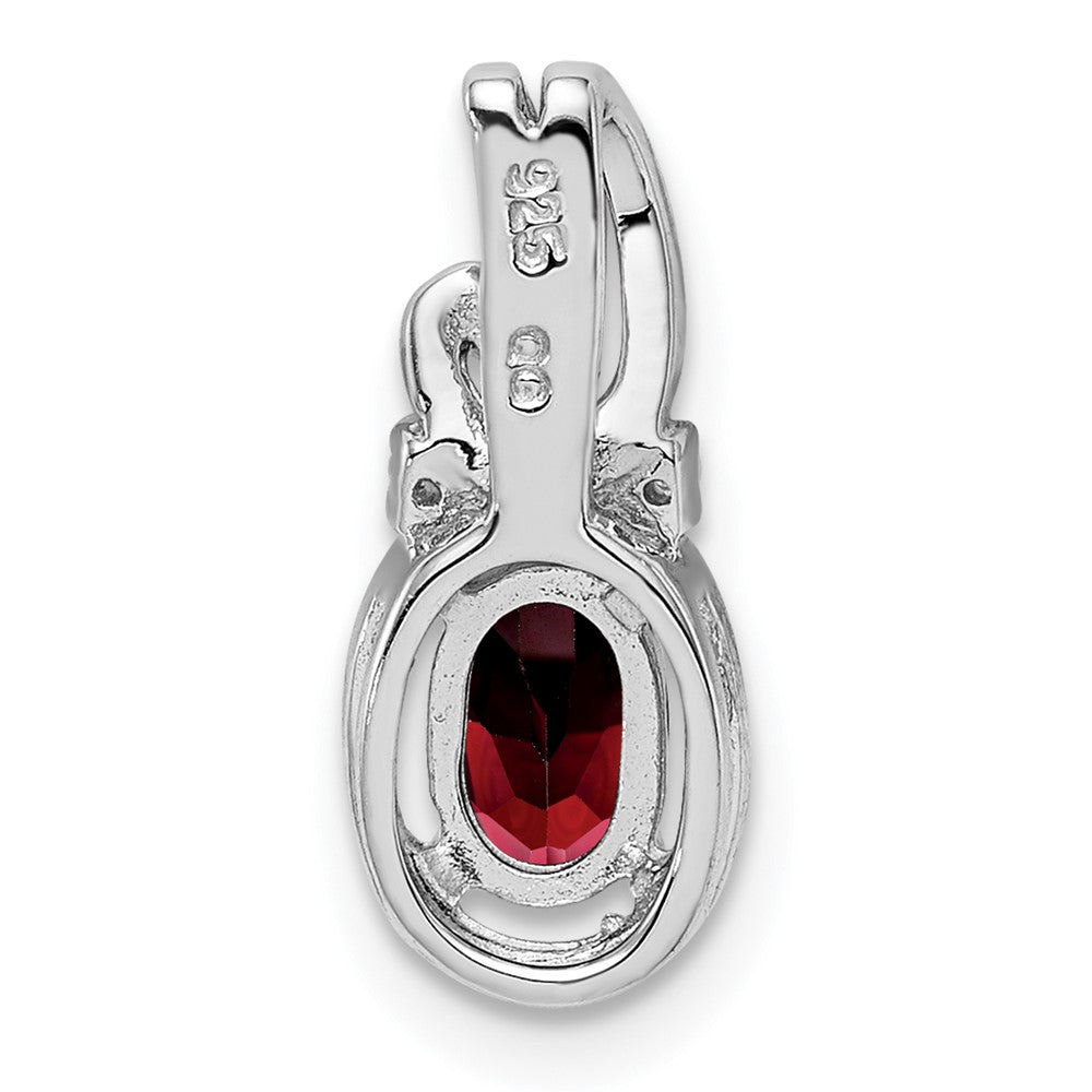Sterling Silver Rhodium Plated Diamond Garnet Oval Pendant