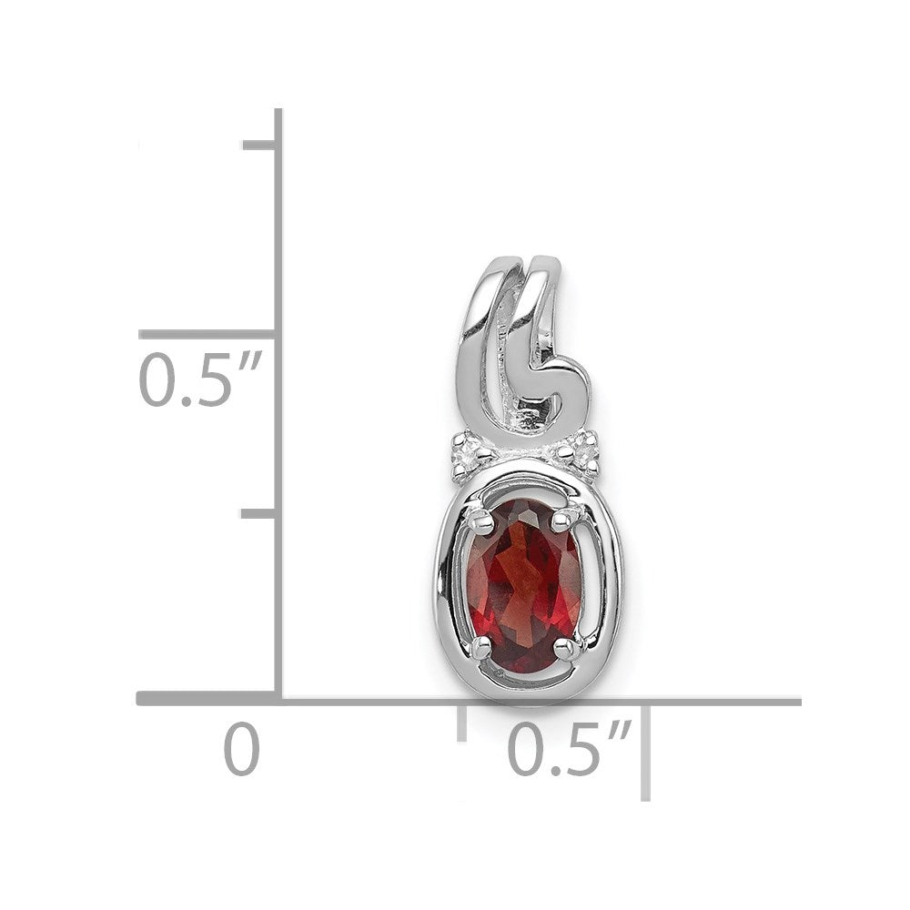 Sterling Silver Rhodium Plated Diamond Garnet Oval Pendant