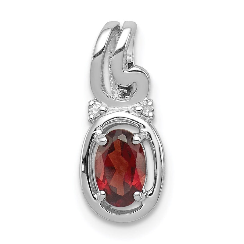 Sterling Silver Rhodium Plated Diamond Garnet Oval Pendant