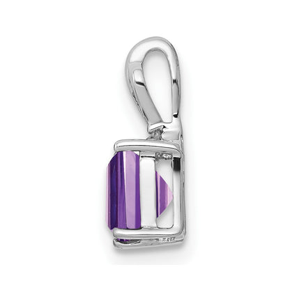 Sterling Silver Rhodium Plated Diamond & Amethyst Square Pendant