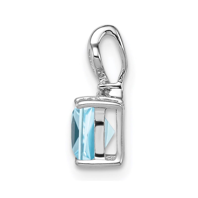 Sterling Silver Rhodium Plated Diamond & Sky Blue Topaz Square Pendant