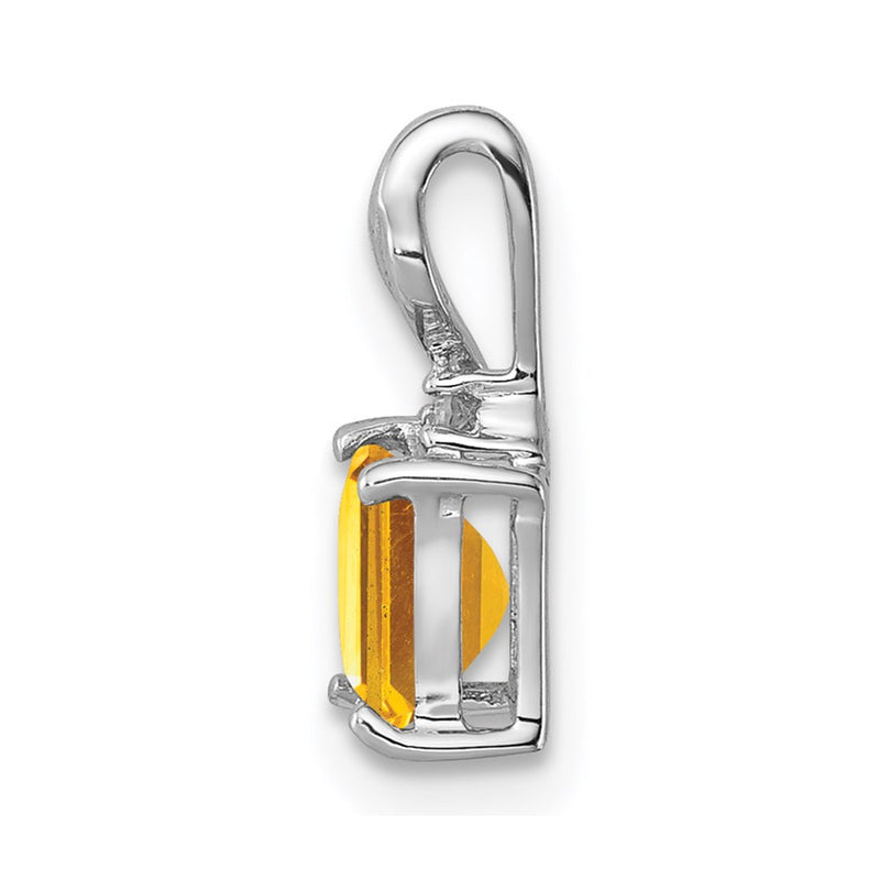 Sterling Silver Rhodium Plated Diamond & Citrine Square Pendant