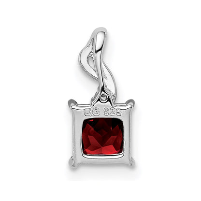 Sterling Silver Rhodium Plated Diamond & Garnet Square Pendant