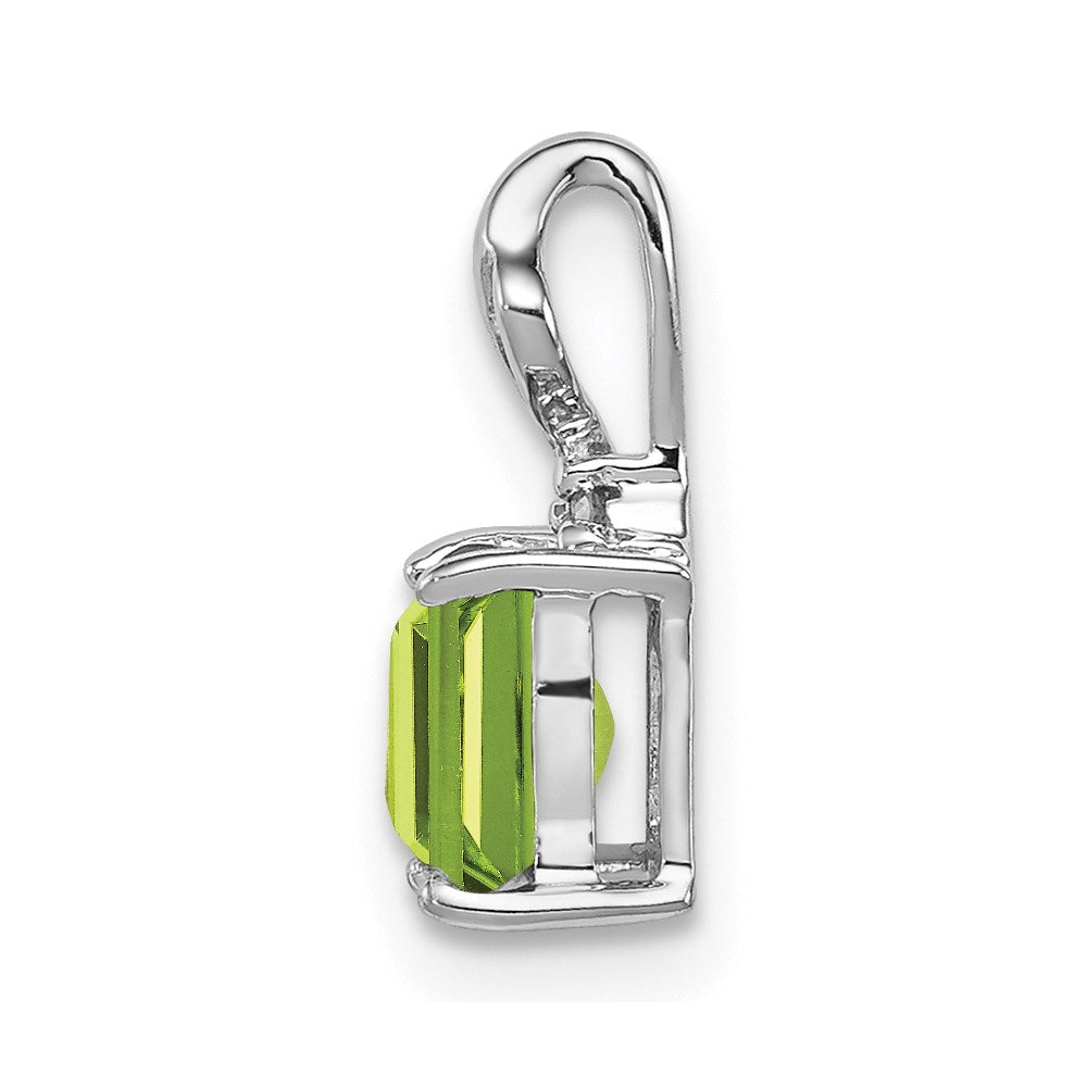 Sterling Silver Rhodium Plated Diamond & Peridot Square Pendant