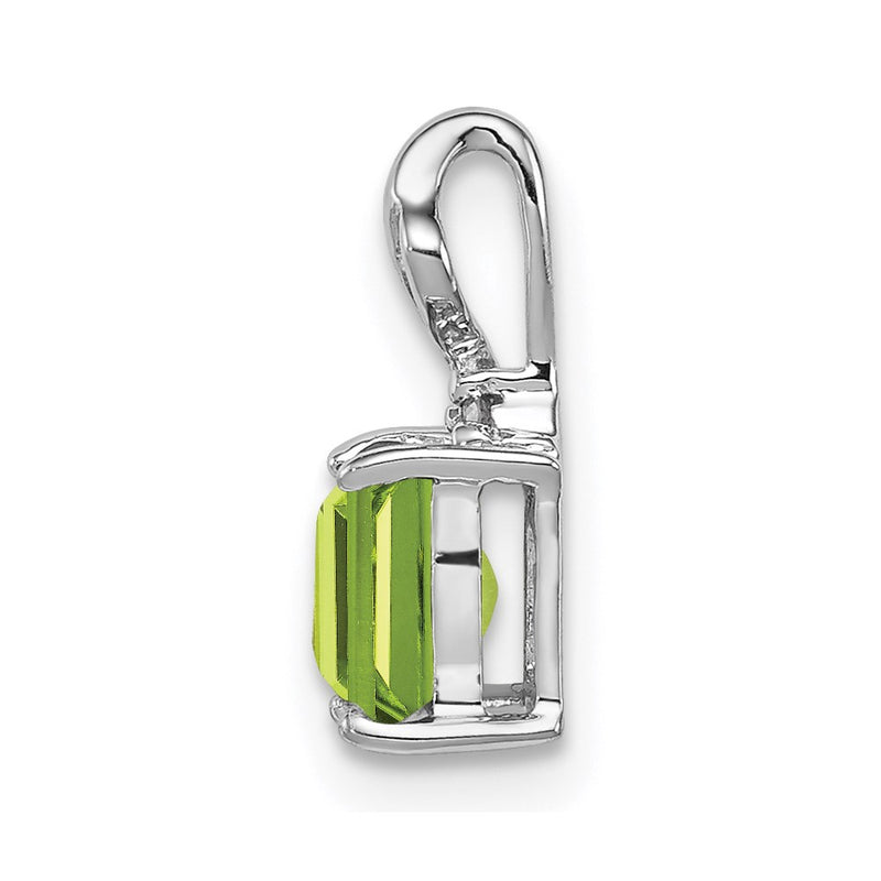Sterling Silver Rhodium Plated Diamond & Peridot Square Pendant