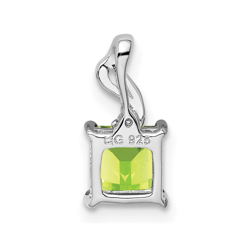 Sterling Silver Rhodium Plated Diamond & Peridot Square Pendant