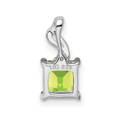 Sterling Silver Rhodium Plated Diamond & Peridot Square Pendant
