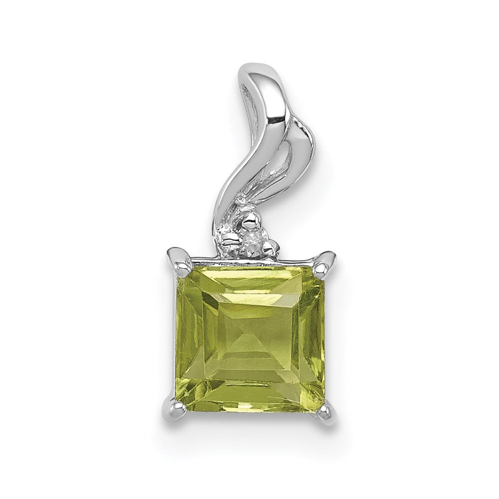 Sterling Silver Rhodium Plated Diamond & Peridot Square Pendant