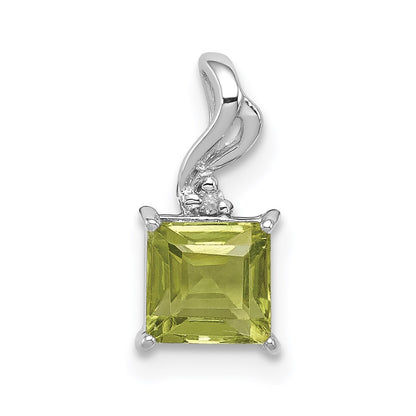 Sterling Silver Rhodium Plated Diamond & Peridot Square Pendant