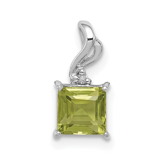 Sterling Silver Rhodium Plated Diamond & Peridot Square Pendant