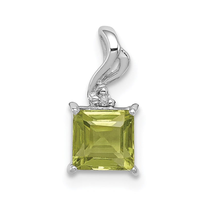 Sterling Silver Rhodium Plated Diamond & Peridot Square Pendant