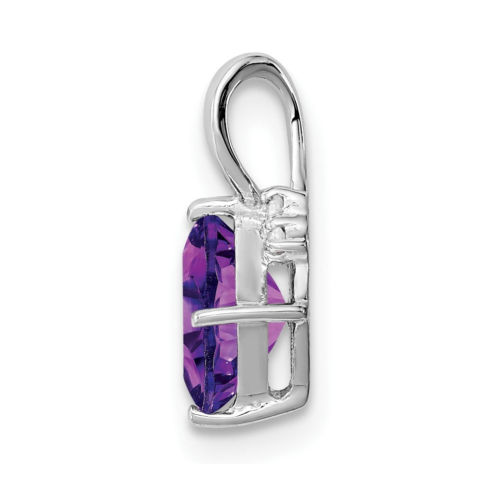 Sterling Silver Rhodium Plated Diamond & Amethyst Square Pendant
