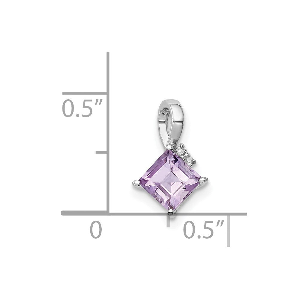 Sterling Silver Rhodium Plated Diamond & Amethyst Square Pendant