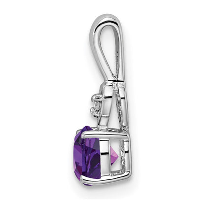 Sterling Silver Rhodium Plated Diamond & Amethyst Round Pendant