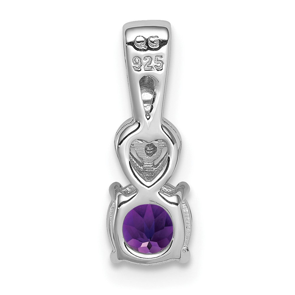 Sterling Silver Rhodium Plated Diamond & Amethyst Round Pendant