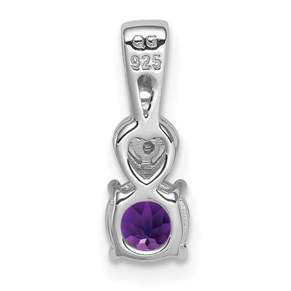 Sterling Silver Rhodium Plated Diamond & Amethyst Round Pendant