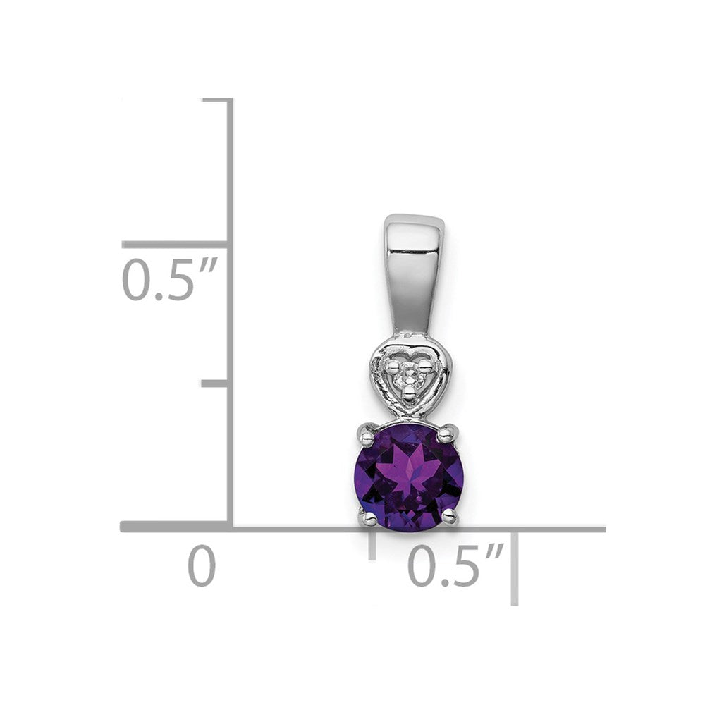 Sterling Silver Rhodium Plated Diamond & Amethyst Round Pendant