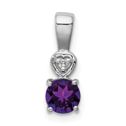 Sterling Silver Rhodium Plated Diamond & Amethyst Round Pendant