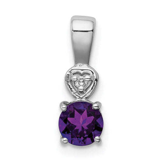 Sterling Silver Rhodium Plated Diamond & Amethyst Round Pendant