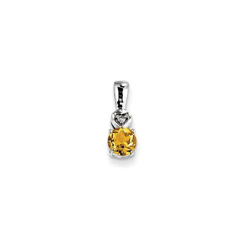 Sterling Silver Rhodium Plated Diamond & Citrine Round Pendant