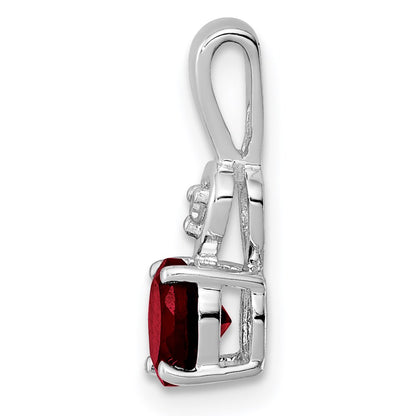 Sterling Silver Rhodium Plated Diamond & Garnet Round Pendant