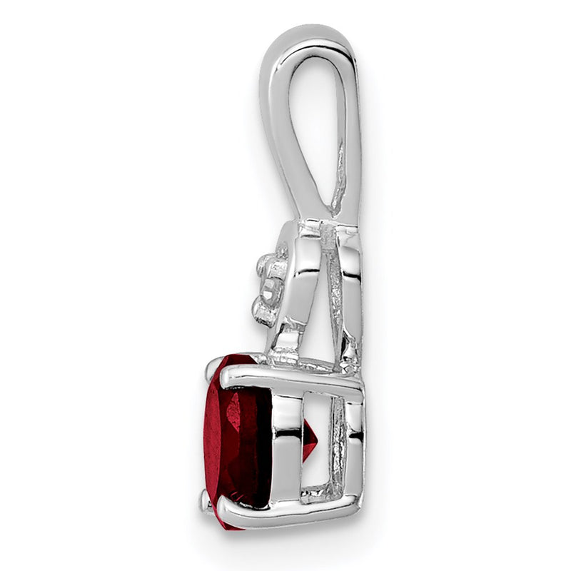 Sterling Silver Rhodium Plated Diamond & Garnet Round Pendant