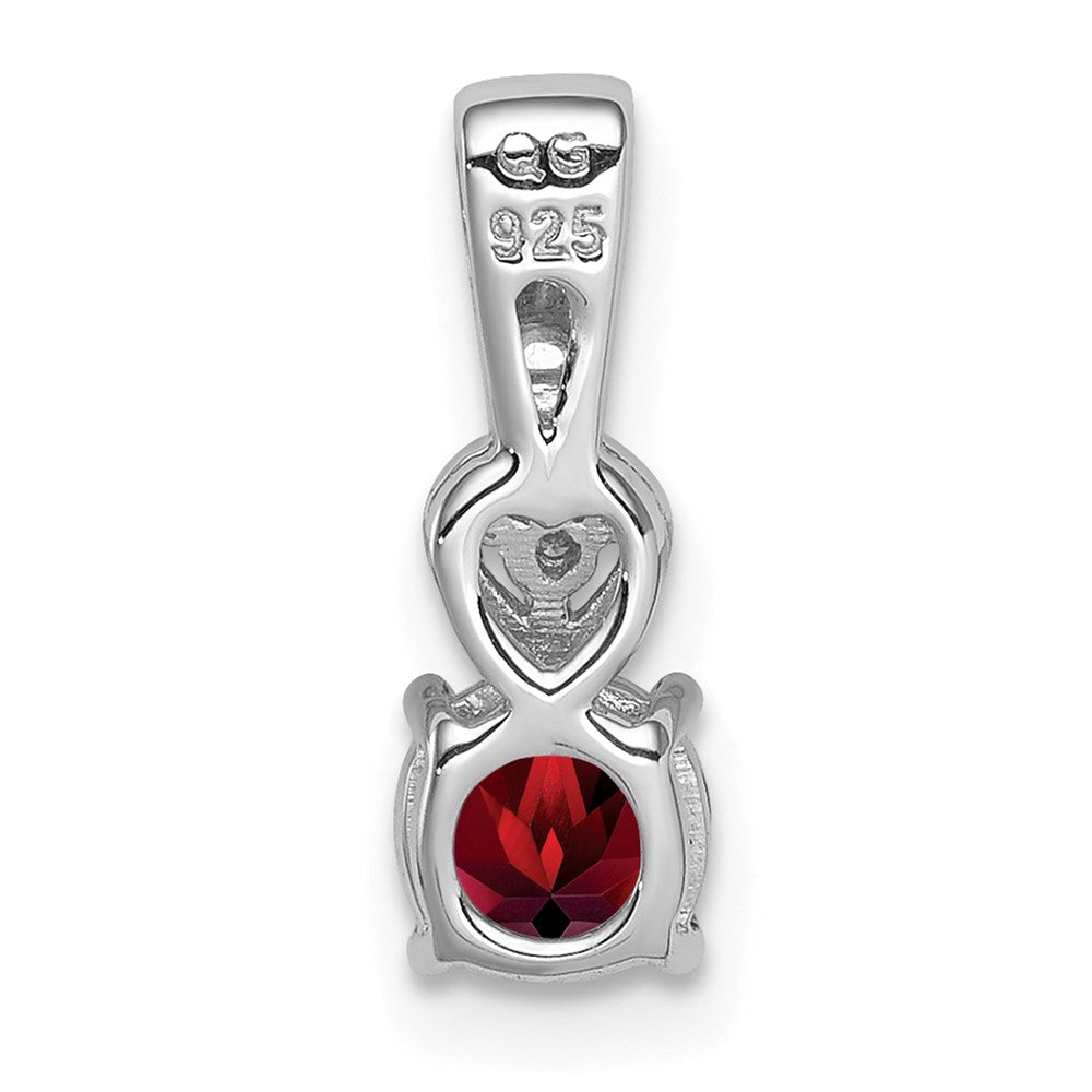 Sterling Silver Rhodium Plated Diamond & Garnet Round Pendant