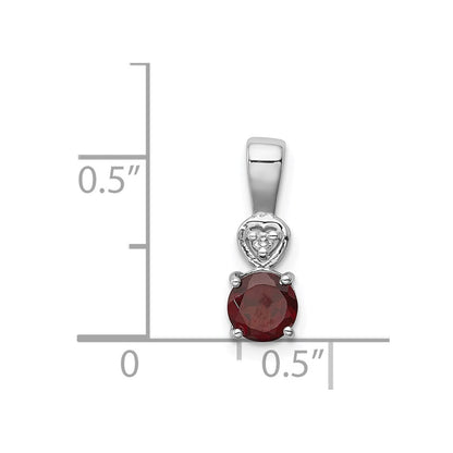 Sterling Silver Rhodium Plated Diamond & Garnet Round Pendant