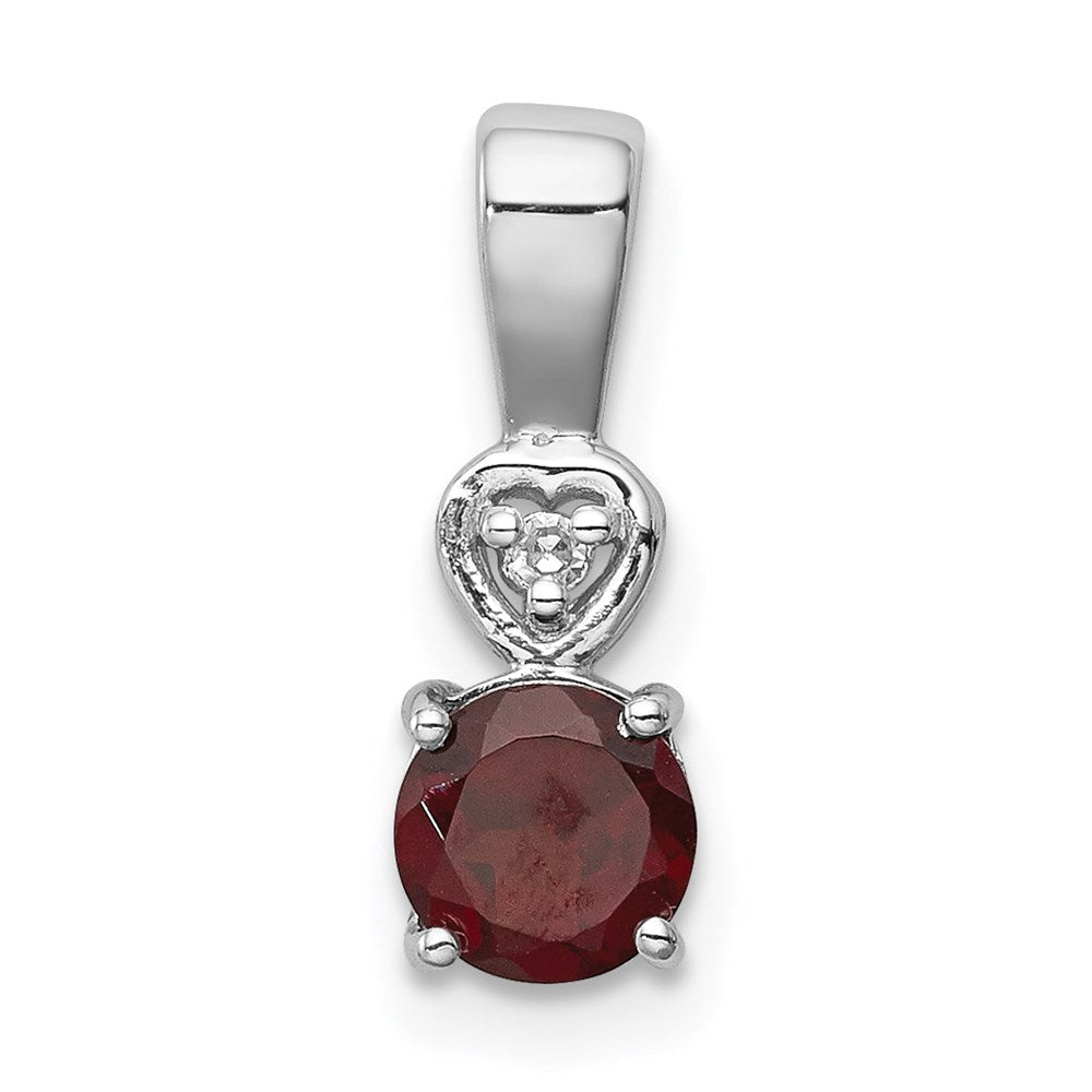 Sterling Silver Rhodium Plated Diamond & Garnet Round Pendant
