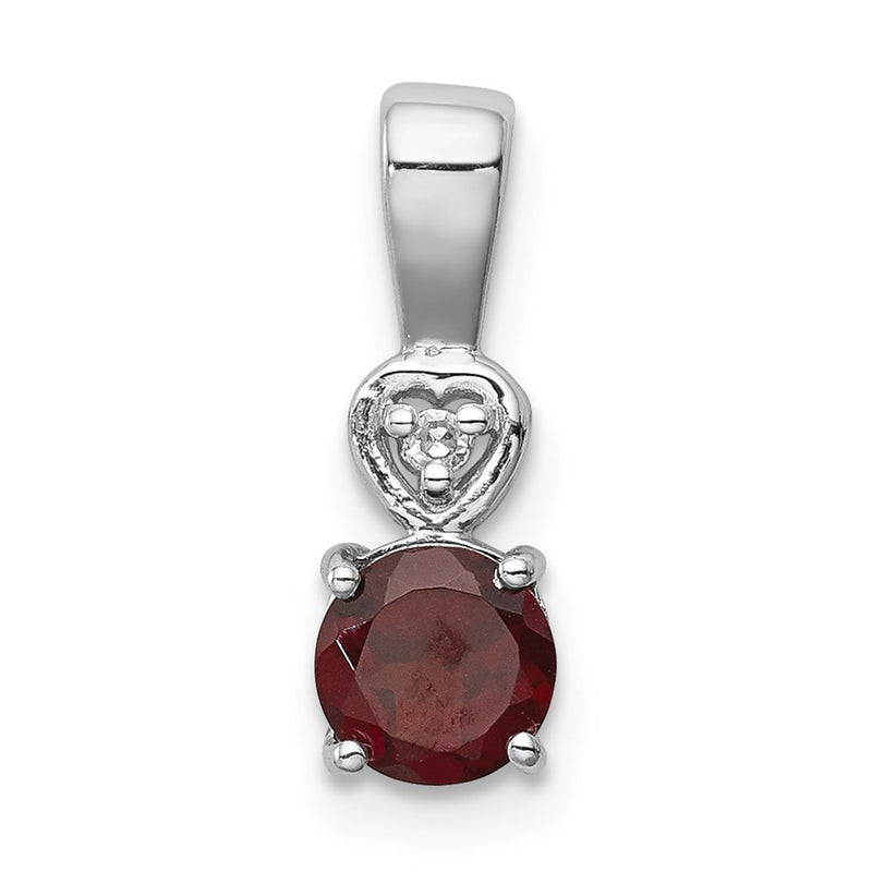 Sterling Silver Rhodium Plated Diamond & Garnet Round Pendant