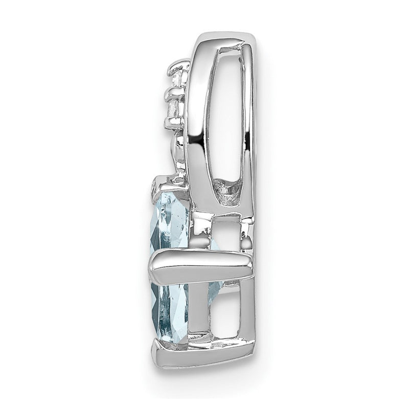 Sterling Silver Rhodium Plated Dia. & Aquamarine Square Pendant