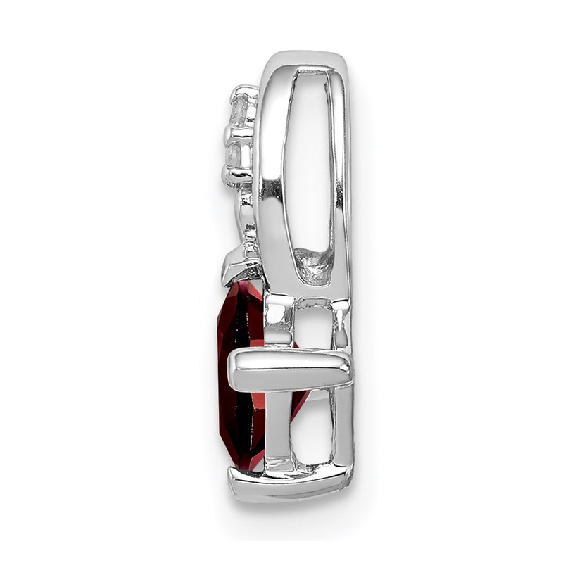Sterling Silver Rhodium Plated Diamond & Garnet Square Pendant