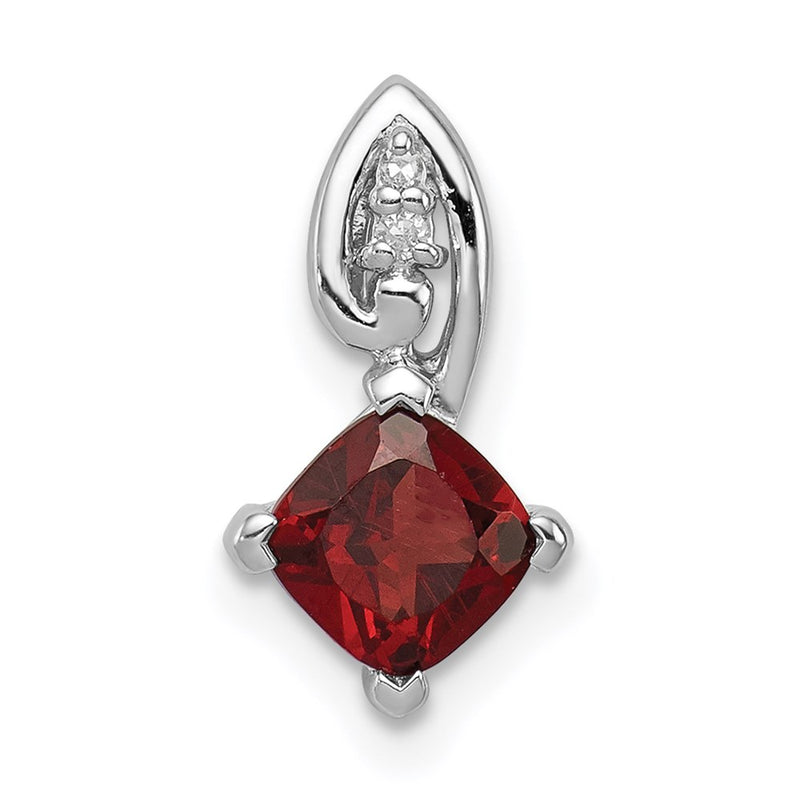 Sterling Silver Rhodium Plated Diamond & Garnet Square Pendant