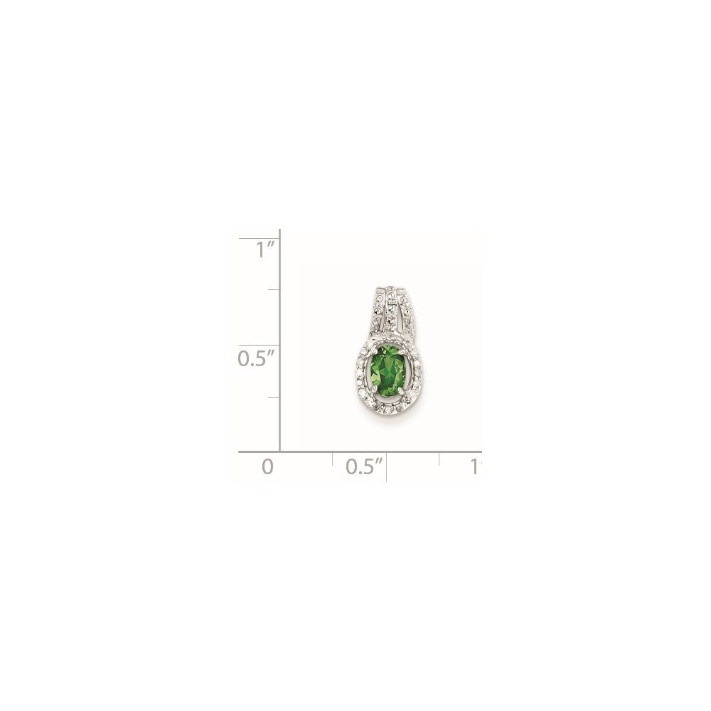 Sterling Silver Rhodium Plated Diamond & Tsavorite Garnet Oval Pendant