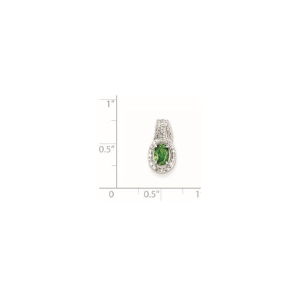 Sterling Silver Rhodium Plated Diamond & Tsavorite Garnet Oval Pendant