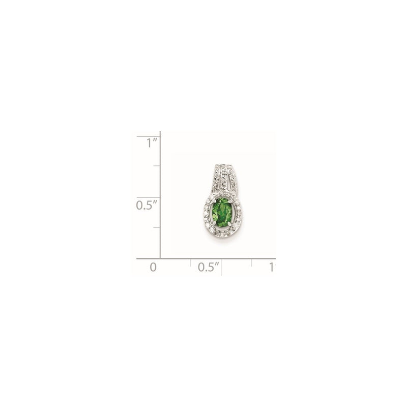 Sterling Silver Rhodium Plated Diamond & Tsavorite Garnet Oval Pendant