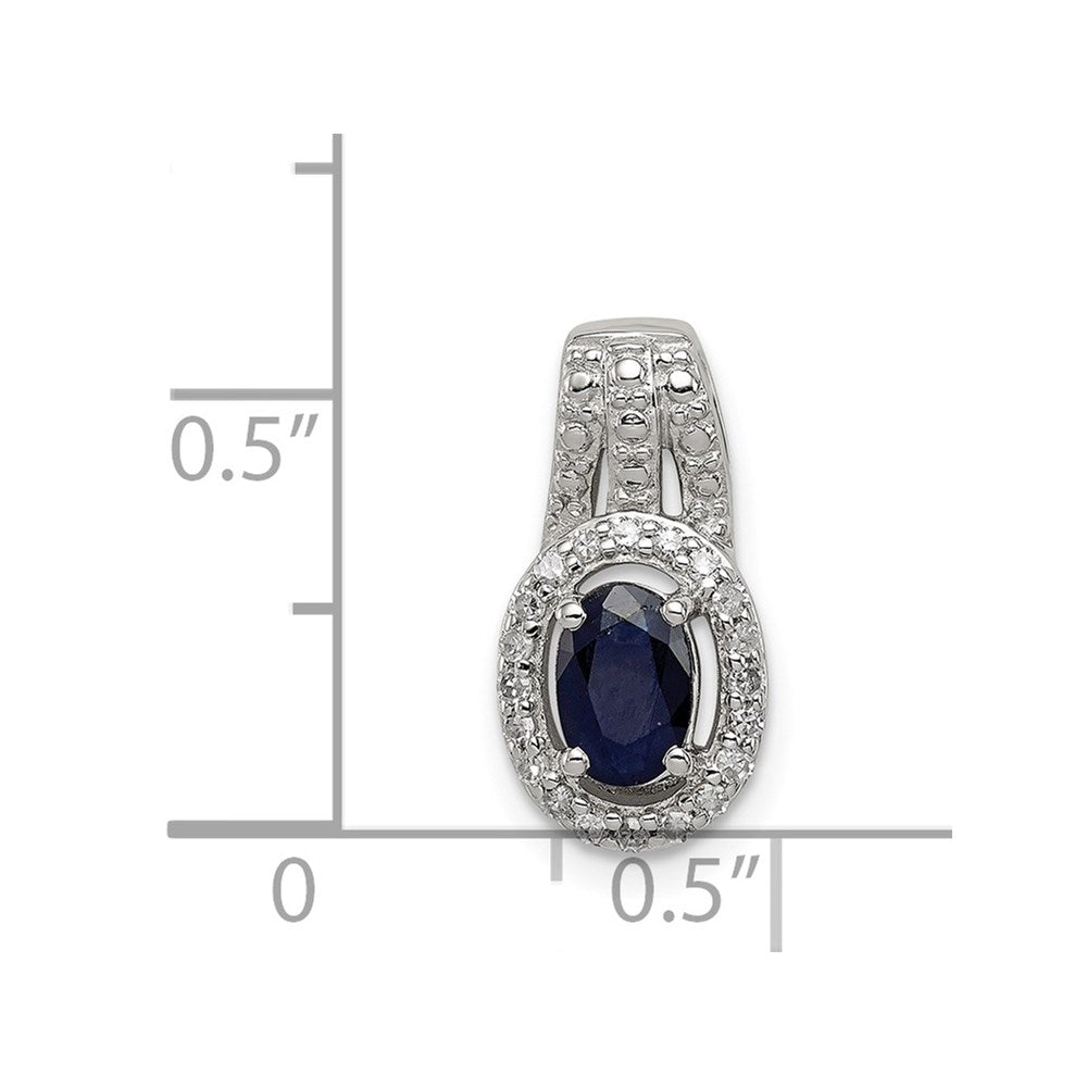Sterling Silver Rhodium Plated Diamond & Sapphire Oval Pendant