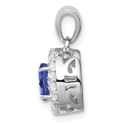 Sterling Silver Rhodium Plated White Topaz & Tanzanite Pendant