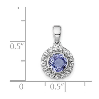 Sterling Silver Rhodium Plated White Topaz & Tanzanite Pendant