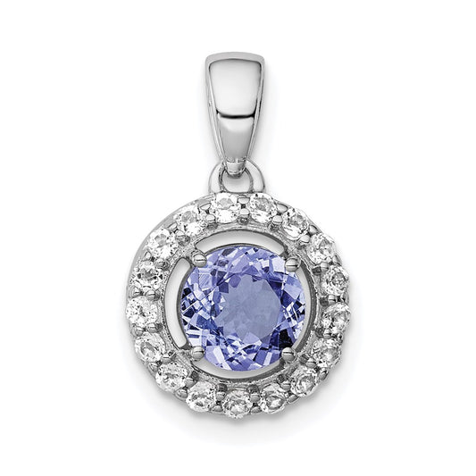 Sterling Silver Rhodium Plated White Topaz & Tanzanite Pendant