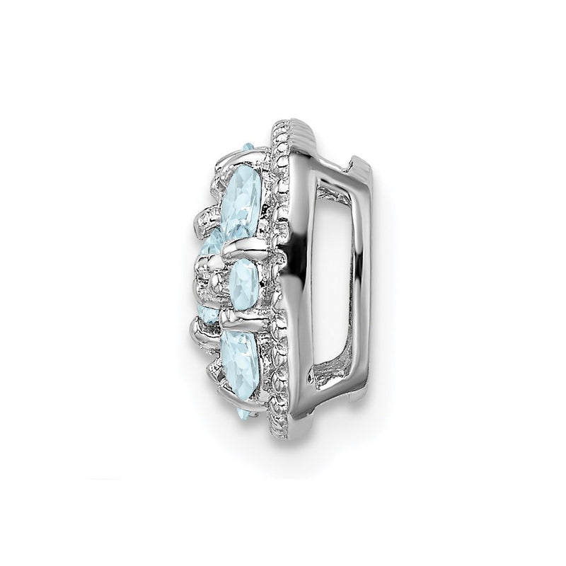 Sterling Silver Rhodium Plated Aquamarine Square Pendant Slide