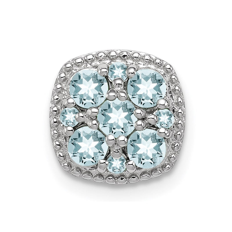 Sterling Silver Rhodium Plated Aquamarine Square Pendant Slide