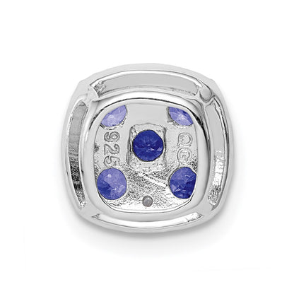 Sterling Silver Rhodium Plated Tanzanite Square Pendant Slide
