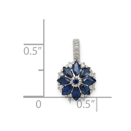 Sterling Silver Rhodium Plated Diamond & Sapphire Pendant