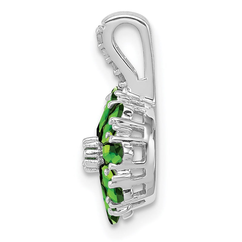 Sterling Silver Rhodium Plated Diamond & Tsavorite Garnet Flower Pendant