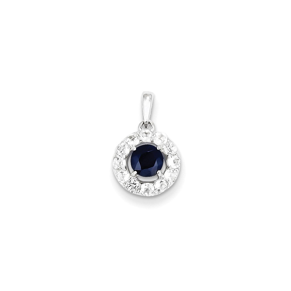 Sterling Silver Rhodium Plated White Topaz & Sapphire Pendant