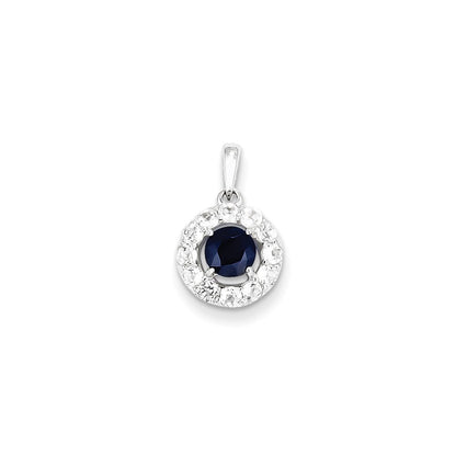 Sterling Silver Rhodium Plated White Topaz & Sapphire Pendant