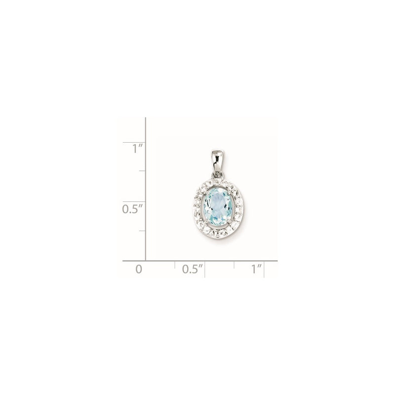 Sterling Silver Rhodium Plated White Topaz & Aquamarine Pendant