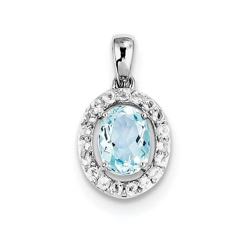 Sterling Silver Rhodium Plated White Topaz & Aquamarine Pendant