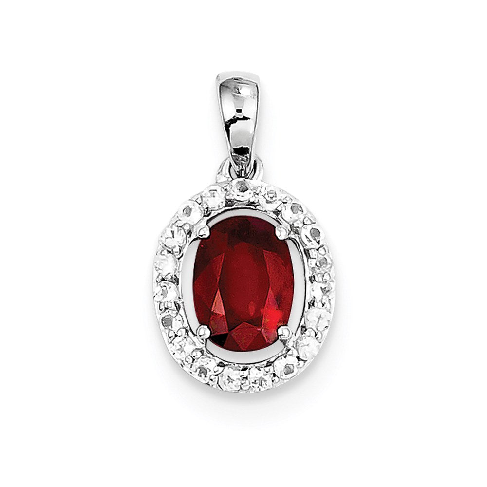 Sterling Silver Rhodium Plated White Topaz & Glass Filled Ruby Pendant